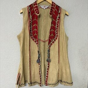 Roja Western Vest Jacket Cotton Floral Embroidered Tassel Southwestern Size‎ L